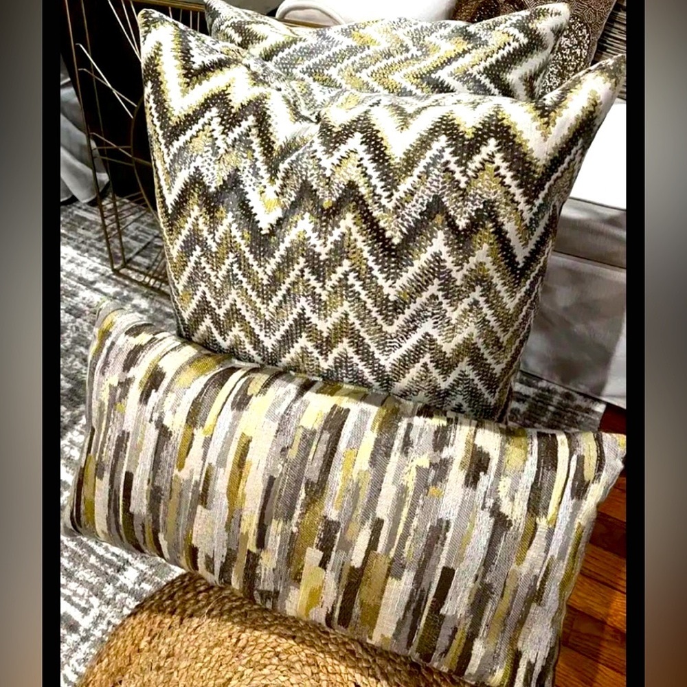 2-Stunning accent pillows down filled. Sage greens . Plum multiple colors.